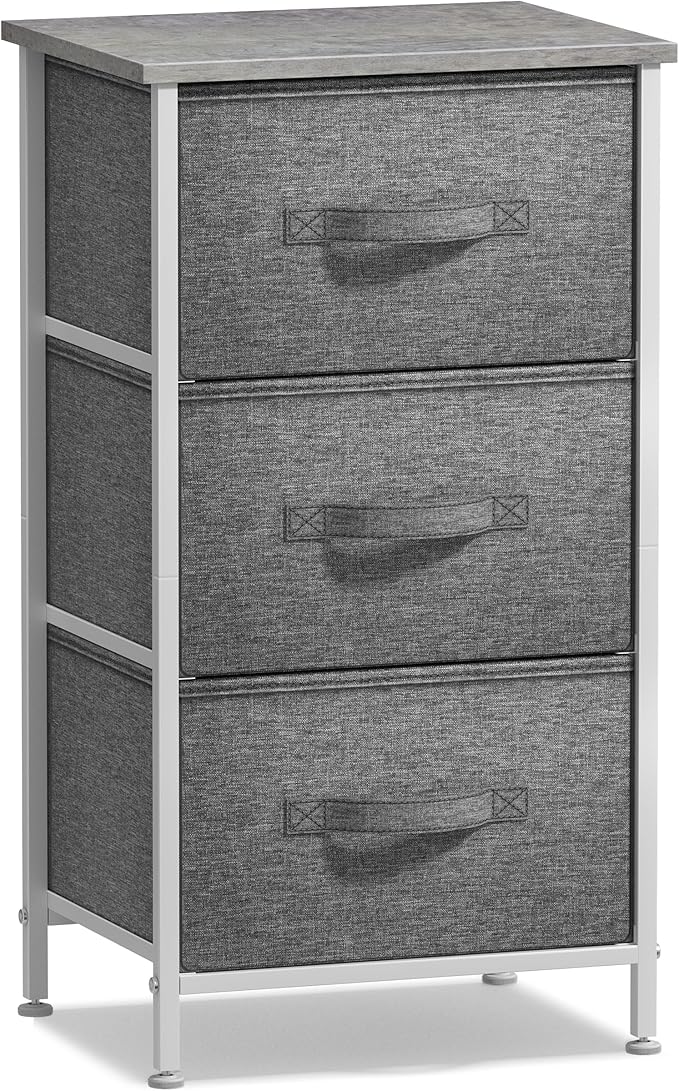 Sorbus Nightstand with 3 Drawers - Bedside Furniture & Night Stand End Table Dresser with Steel Frame, Wood Top, Easy Pull Fabric Bins for Home, Bedroom Accessories, Office & Dorm