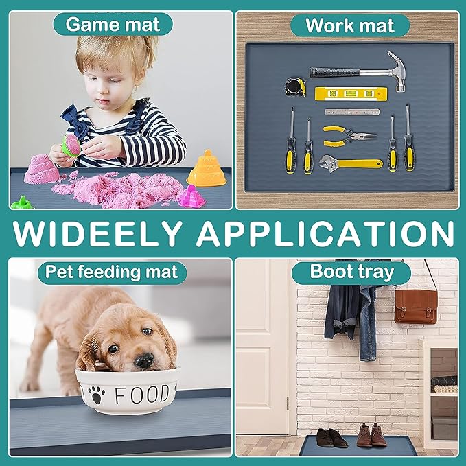 URMONA Waterproof Silicone Under Sink Mat 16'' x 10'' Shelf Liner for Kitchen and Bathroom, Cabinet and Counter Protector, Storage and Organizers, Litter Mat, Pet Cat Puppy Essentials(Beige)