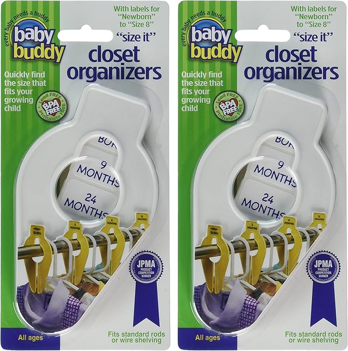 Size-It Closet Organizers by Baby Buddy - Baby Clothes Closet Dividers Nursery Clothing Organization for Babies and Kids, Newborn up to Size 8, Clothes Divider for Closet, White, 10 Count