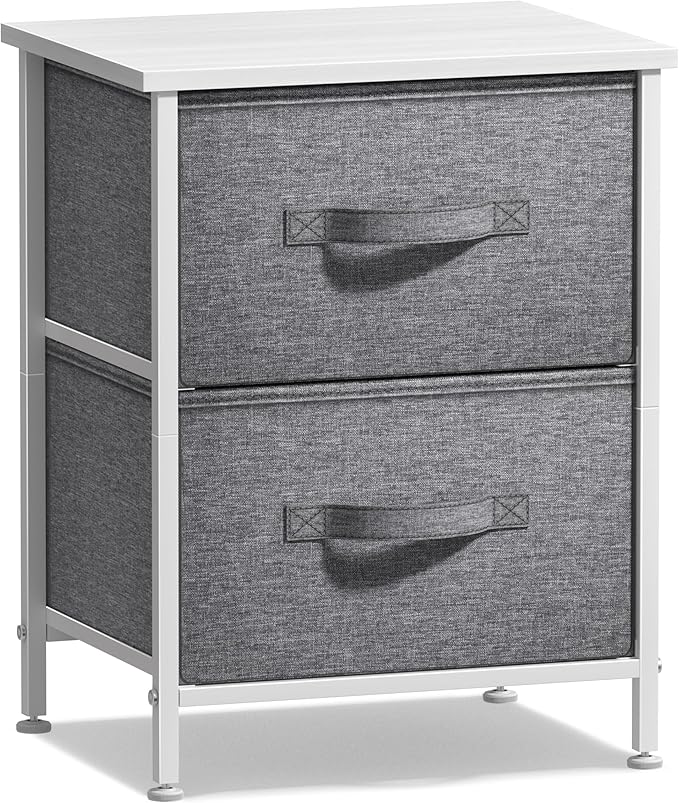 Sorbus Nightstand with 2 Drawers - Bedside Furniture End Table Night Stand with Steel Frame, Wood Top & Easy Pull Fabric Bins - Small Dresser & Chest for Home, Bedroom Accessories & Office