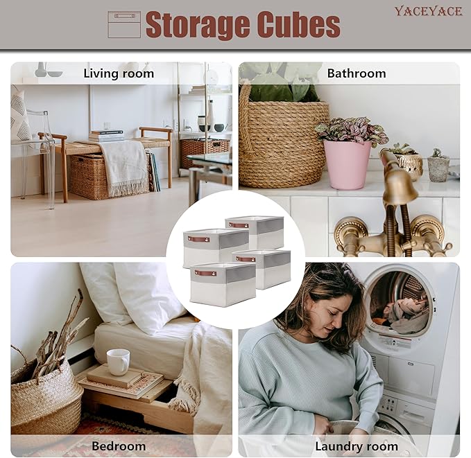 Storage Basket Foldabel, 4 Pack 15"x11"x9.5" Storage Bins for Shelves, Cloth, Toy, Linen Fabric Basket for Office, Home Organizing, Decorative