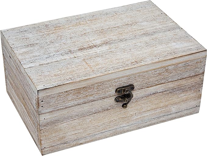 Philip Whitney Rustic Wood Storage Box for Trinket Jewelry - Antique White