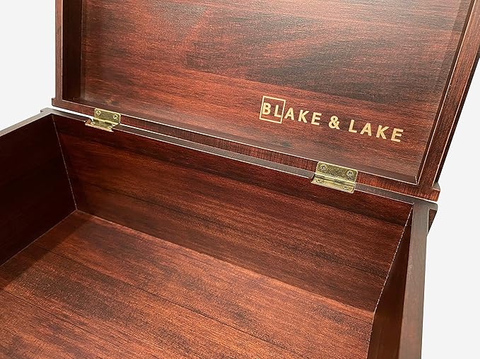 Blake & Lake Antique Style Wood Storage Box - Decorative box for Home or Office - Wooden Box with Hinged Lid Keepsake Box with Metal Latch