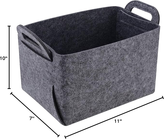 Minoisome Storage Basket Felt Storage Bin Collapsible& Convenient Box Organizer with Carry Handles for Office Bedroom Closet Babies Nursery Toys Laundry (Gray, 15.7inch(L)×11inch(W)×10inch(H))