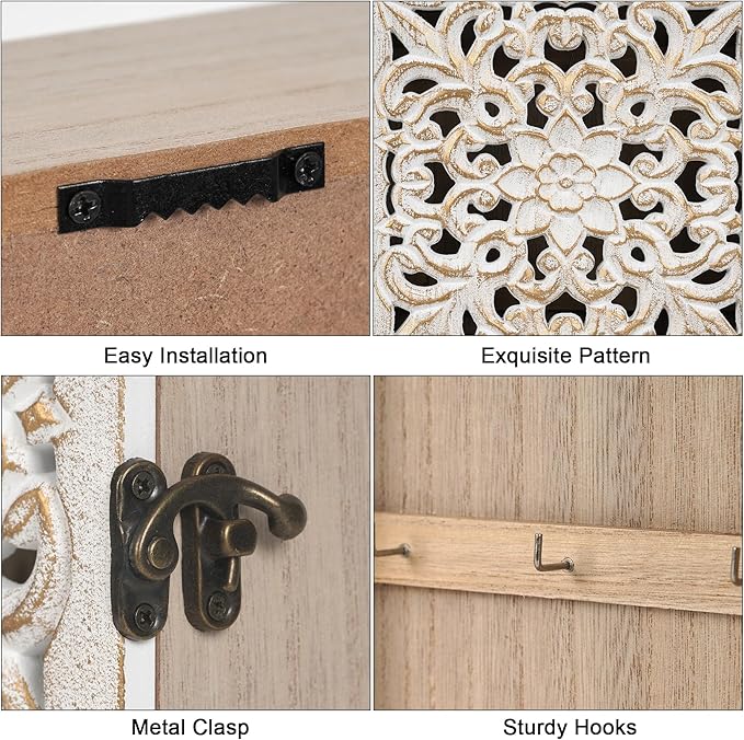 Key Holder for Wall Decorative Key Box Key Cabinet, Wooden Key Hooks Wall Mounted Key Hangers Rustic Key Rack with 6 Key Hooks for Home Office Entryway, Christmas Housewarming Gift