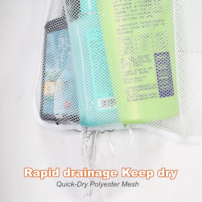 Cruise Essentials Must-Have Shower Caddy, Quick-Dry Mesh Hanging Bathroom Organizer with 7 Pockets, Portable Toiletry Bag for Travel, RVing & Camping, White, 17 Inch by 26 Inch, White, 2 Pack