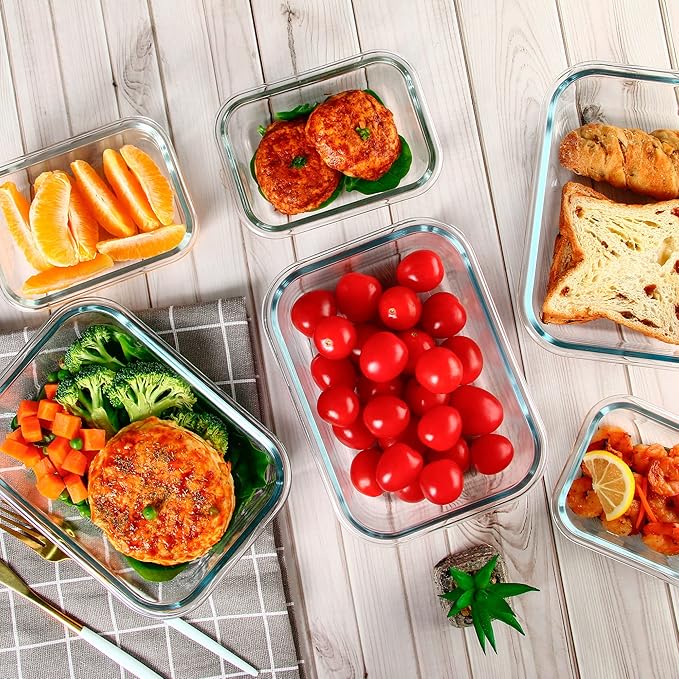 UMEIED 10 PACK Glass Food Storage Containers with Leak Proof Lids, Glass Airtight Meal Prep Containers Set for Lunch, On the Go, Leftover, Kitchen Pantry Organizers and Storage (Multicolor)