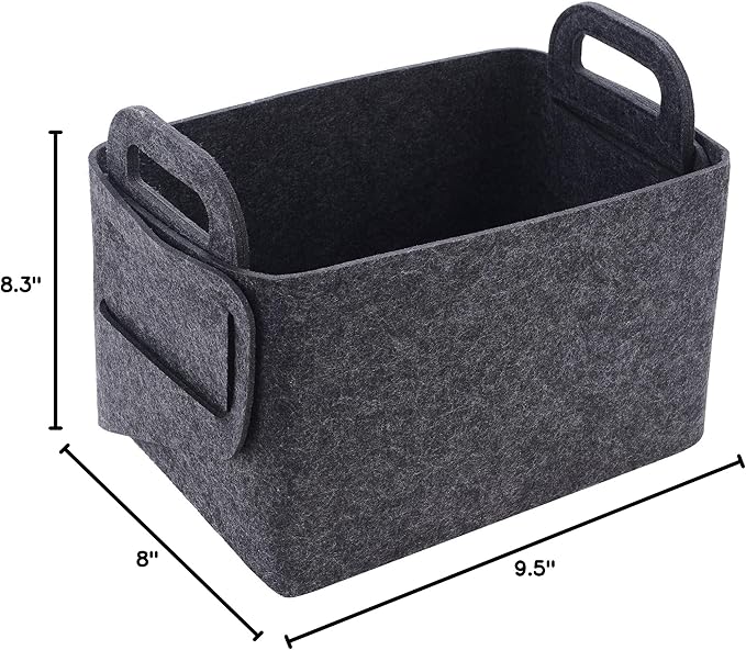 Minoisome Storage Basket Felt Storage Bin Collapsible& Convenient Box Organizer with Carry Handles for Office Bedroom Closet Babies Nursery Toys Laundry (Dark grey, 13.8inch(L)×9.5inch(W)×8.3inch(H))