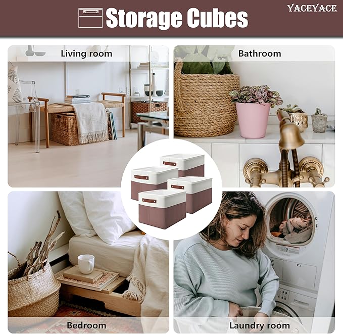 Storage Baskets for Shelves, 4 Pack Storage Bins for Cloth,Toy, Linen Fabric Foldable Basket with Handles, Home Organizing, Decorative