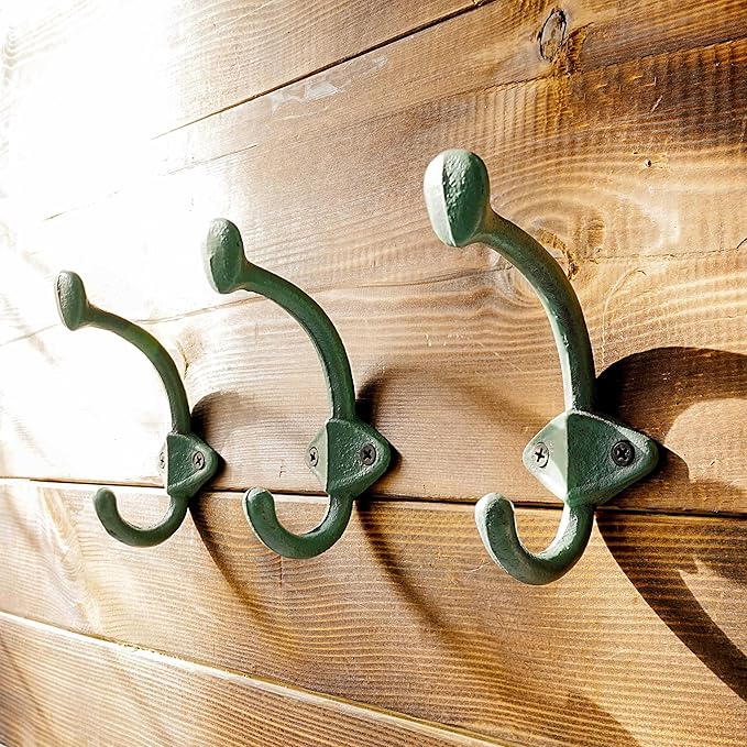Dseap Cast Iron Wall Hooks, Heavy Duty Coat Hooks, Rustic Vintage Farmhouse Hook for Hanging Winter Coats Jackets Towels Hats Bags Plants, Mint Green, Pack of 10 (ShldCast)