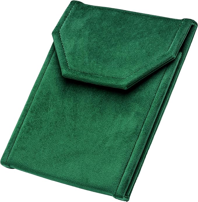 Velvet Necklace Jewelry Travel Folder Storage Display Case (Green)