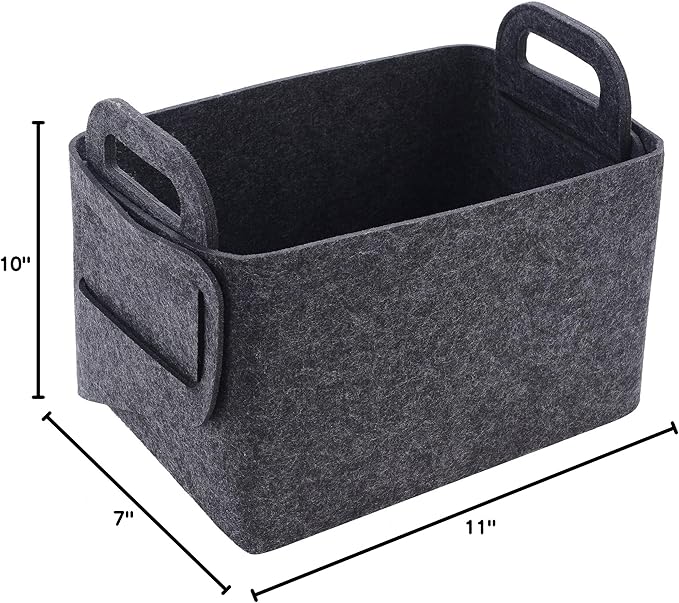 Minoisome Storage Basket Felt Storage Bin Collapsible& Convenient Box Organizer with Carry Handles for Office Bedroom Closet Babies Nursery Toys Laundry (Dark grey, 15.7inch(L)×11inch(W)×10inch(H))