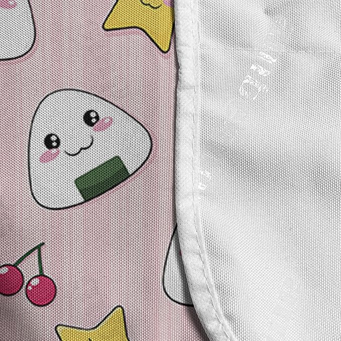 Ambesonne Japan Microwave Oven Cover, Japanese Foods Rice Ball Cherries Kawaii Anime Pattern Design, Water Resistant Organizer with Pockets for Kitchen, 36" x 12", Pink