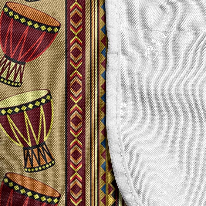 Ambesonne African Microwave Oven Cover, Oriental Djembe Drums Music Culture in Theme Geometric Chevrons Triangles, Water Resistant Organizer with Pockets for Kitchen, 36" x 12", Yellow Ruby