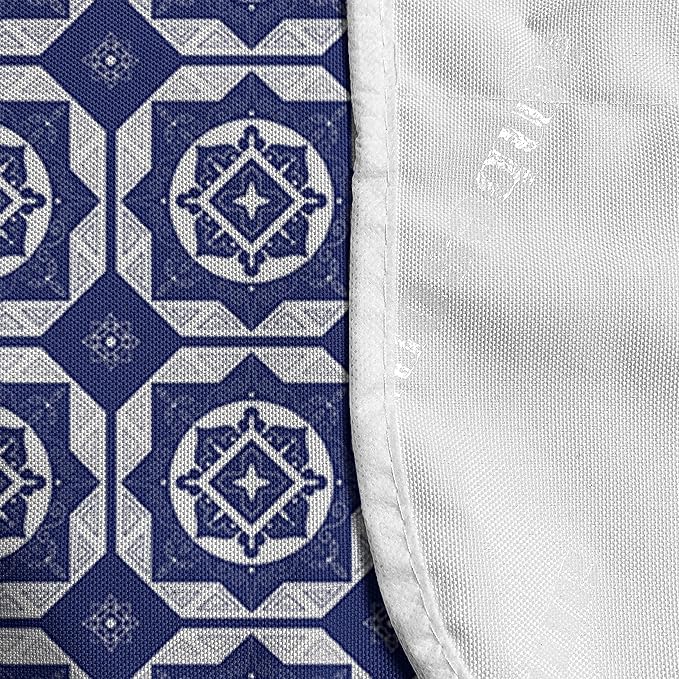 Ambesonne Dutch Microwave Oven Cover, Delft Style Geometric Pattern with Rhombuses and Hexagons Holland Design, Water Resistant Organizer with Pockets for Kitchen, 36" x 12", Navy Blue
