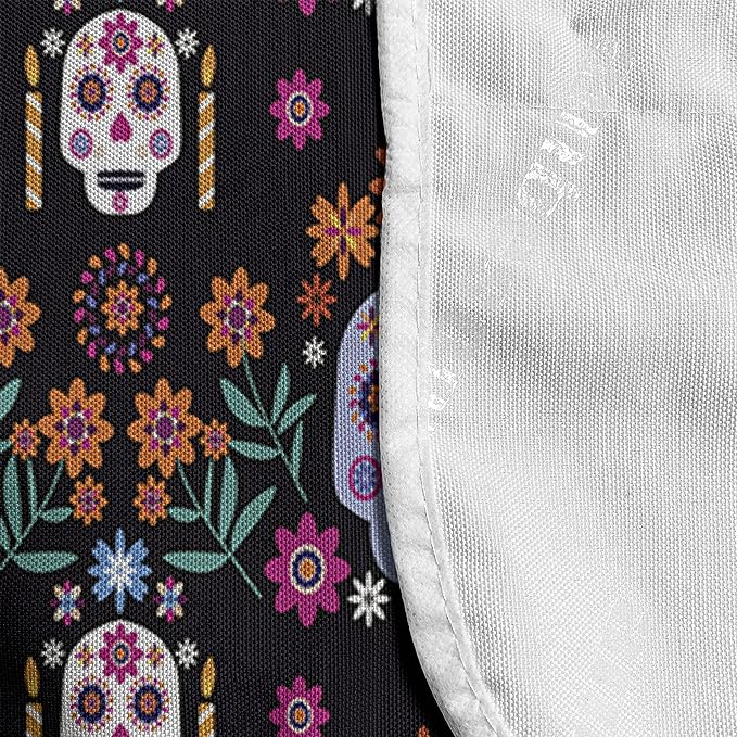 Ambesonne Dia De Los Muertos Microwave Oven Cover, Continuous Mexican Sugar Skull Pattern with Flowers on Dark, Water Resistant Organizer with Pockets for Kitchen, 36" x 12", Purple Black