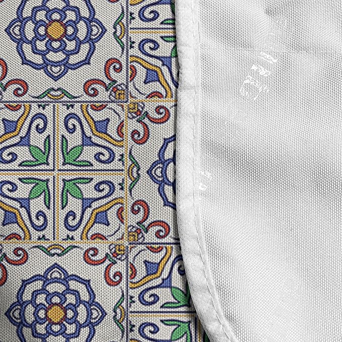 Ambesonne Geometric Microwave Oven Cover, Portuguese Tiles Floral Themed European Culture Elements Colorful Plant Design, Water Resistant Organizer with Pockets for Kitchen, 36" x 12", Blue Green