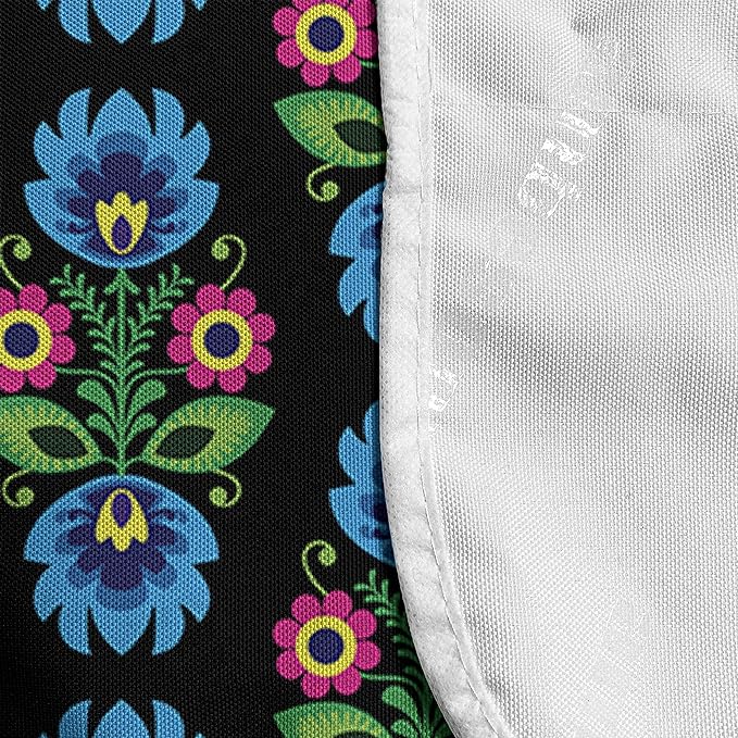 Ambesonne Folk Art Microwave Oven Cover, Culture Themed Traditional Polish Flower Ornamental Motif on Dark Background, Water Resistant Organizer with Pockets for Kitchen, 36" x 12", Black Blue