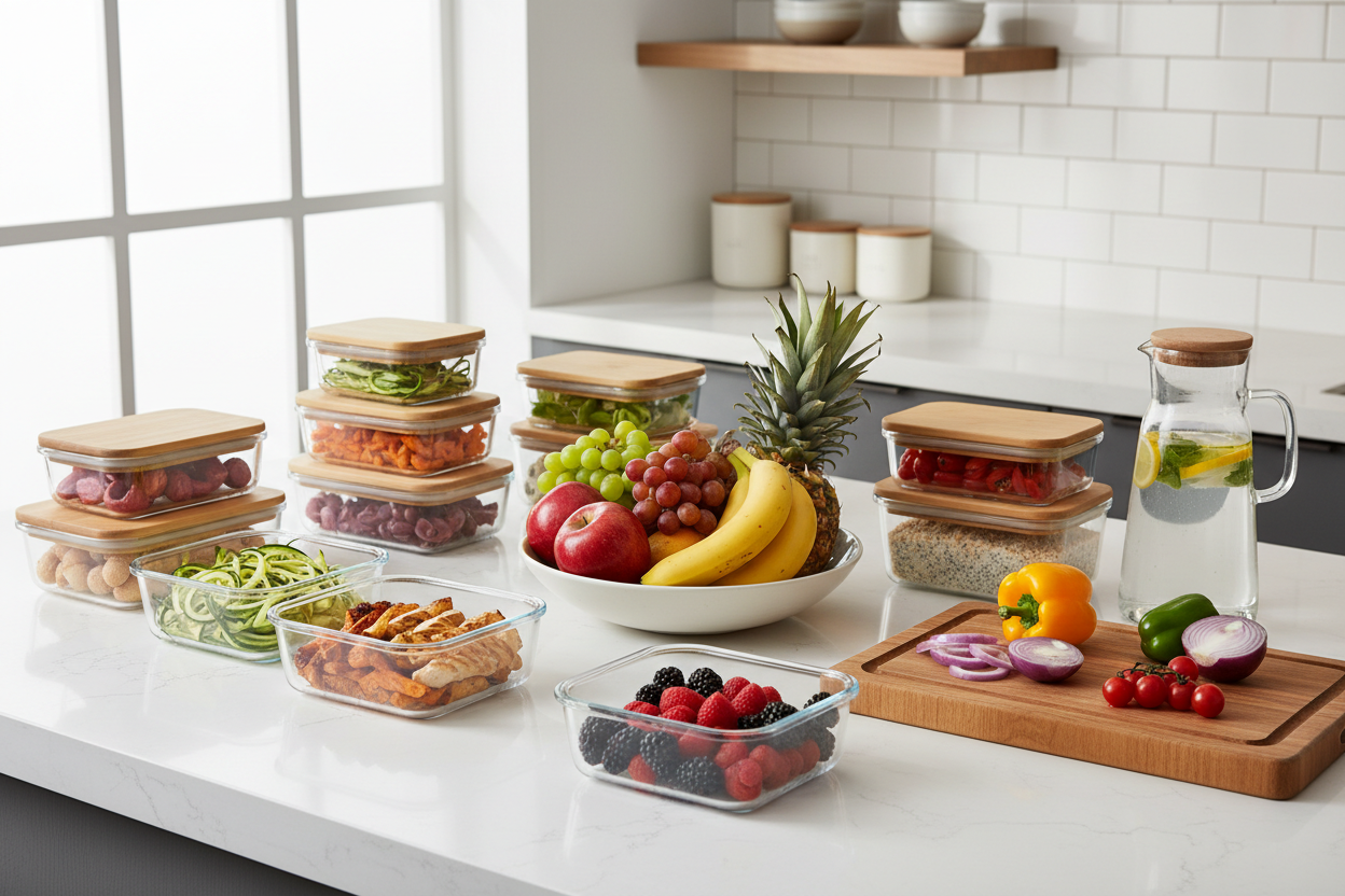 Food storage containers with airtight lids for fresh food storage and organized kitchen space