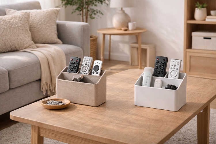 Remote control organizers with compartments for neat and accessible living room storage