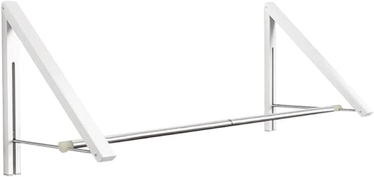 Laundry Room Drying Rack Wall Mounted Clothes Hanger Folding Wall Coat Racks Aluminum Home Storage Organiser Space Savers White 2 Rakcs with Rod