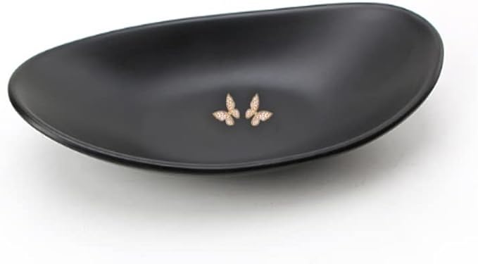 Black Ring Dish Centerpiece Jewelry Tray Key Tray Organizer for entryway, Dresser Decor Key Dish Jewelry Bowl Decorative Dish (Big Oval)