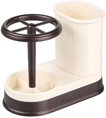 mDesign Decorative Bathroom Dental Storage Organizer Holder Stand for Electric Spin Toothbrush/Toothpaste - Compact Design for Countertop and Vanity, Holds 4 Standard Brushes - Vanilla/Bronze