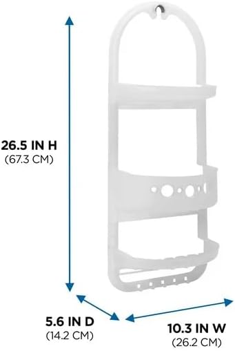 Shower Caddy Hanging, Large Heavy Duty Plastic Shower Organizer with 2 Shelves and 1 Deep Basket, White