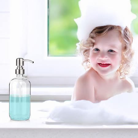 ARKTEK Glass Soap Dispenser - Clear Dish Soap Dispenser for Kitchen, Refillable Liquid Hand SoapDispenser with Rust Proof Stainless Steel Pump for Bathroom, Countertop (17 Ounce/ 500 ML)
