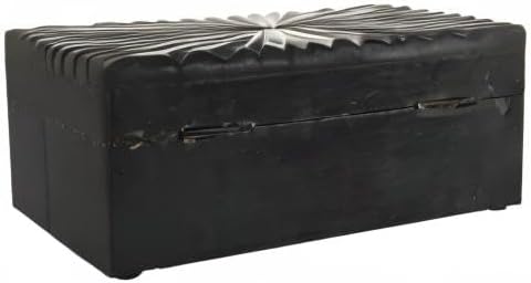 CosmoLiving by Cosmopolitan Wood Geometric Decorative Box Decorative Keepsake Boxes with Hinged Lid, Set of 2 Storage Boxes 10", 8"W, Black