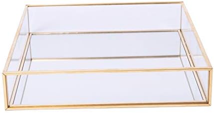 Sooyee Gold Tray Mirror,Square Mirror Tray can Hold Jewelry,Perfume,Makeup,Breakfast,Tea,Food,Magazine and More, Decorative Tray for Vanity,Dresser,Bathroom,Bedroom,Office,Garden,Coffee Table (8âx8â)