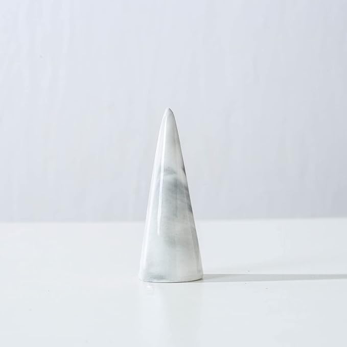 oskas Marble Ring Holder Tower Ceramic Cone Shape Modern Decorative Display Stand for Jewelry Ring/Wedding Ring 2PCS SET Grey