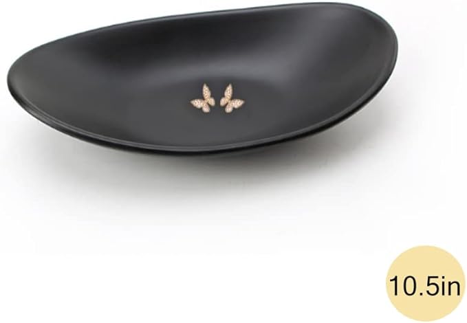 Black Ring Dish Centerpiece Jewelry Tray Key Tray Organizer for entryway, Dresser Decor Key Dish Jewelry Bowl Decorative Dish (Big Oval)