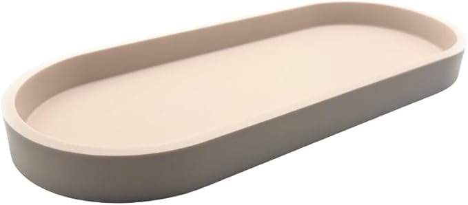 Happitasa Premium 12â x 5â Silicone Vanity Tray | Sink and Surface Organizer with Sturdy Non-Slip Base | Heat Safe, Dishwasher Safe (Sand Dollar)