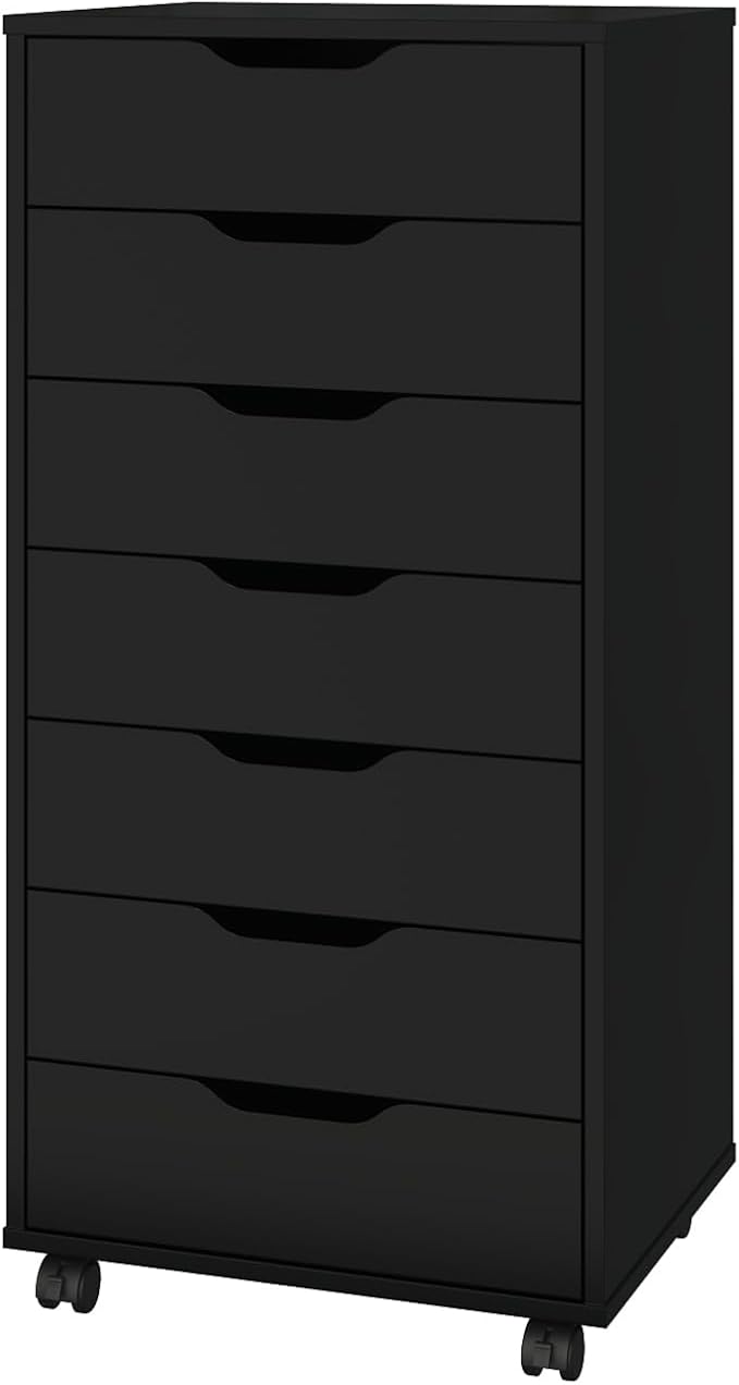 Panana 5/7 Drawer Chest, Wooden Tall Dresser Storage Dresser Cabinet with Wheels, Office Organization and Storage, Bedroom Furniture (Black, 7 Drawer)