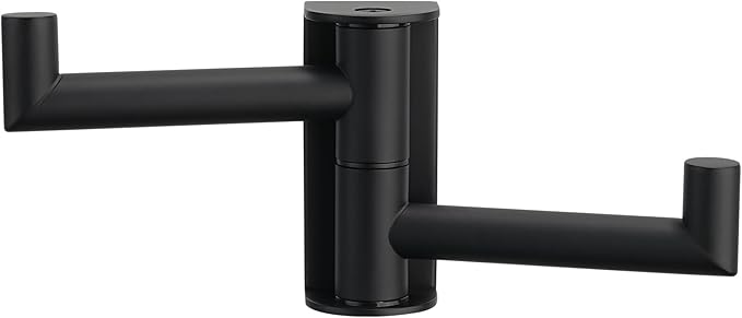 Matte Black Swivel Towel Hook 2 Arms, 304 Stainless Steel Bathroom Double Towel Holder, Wall Mounted
