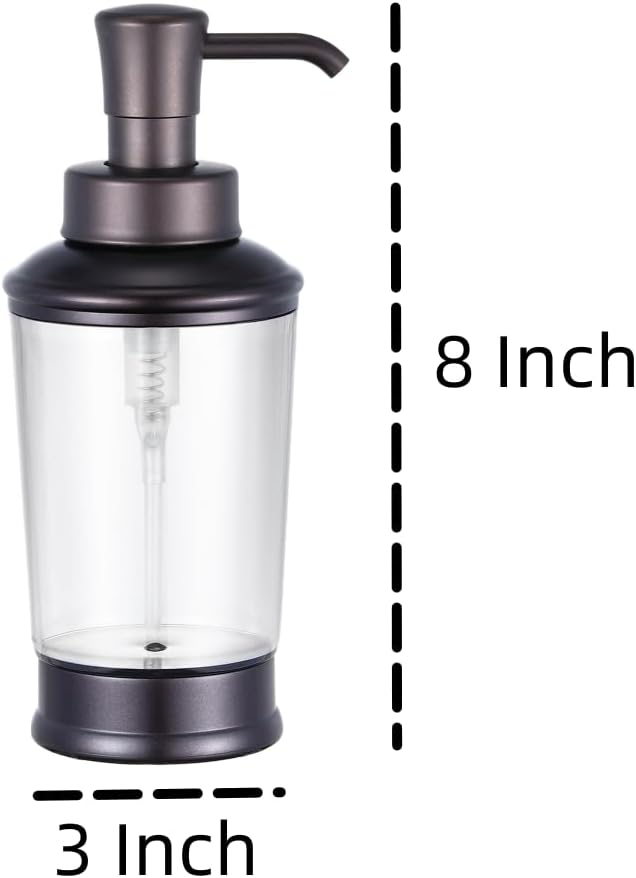Vintage Style Soap Dispenser Bottles, 16oz Refillable Pump Bottles (2 Pack), Bronze Color with Clear Jar, Retro Bathroom or Kitchen Soap Dispenser for Lotion, Shampoo, Conditioner (Bronze-2pcs)