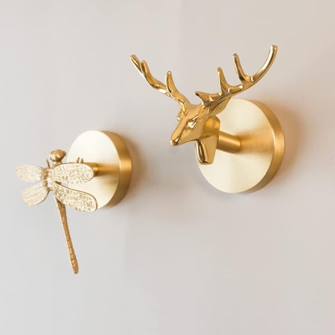 Brass Bird Coat Rack Robe Wall Hooks Hat Dragonfly Hanger for Bedroom Kitchen Various Shapes Animal Deer Decor Home Accessories (1, Bird-A)