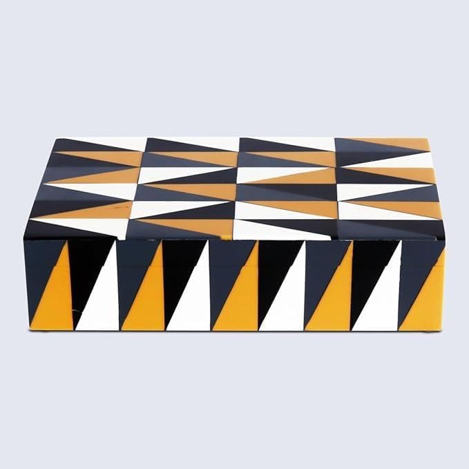Decorative Storage Box, Handmade Chevron Pattern, Boho Style, Multipurpose Gift Box (black white grey yellow, 8X4X2.5 Inch)
