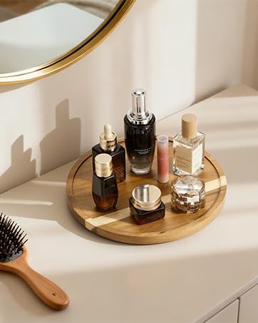 LAMU 10'' Acacia Wood Lazy Susan Organizer for Table Top, Lazy Susan Turntable for Cabinet, Kitchen, Countertop, Pantry Organization