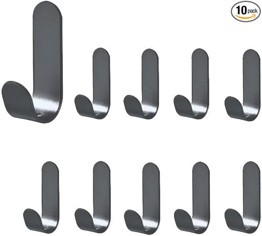 Stainless Door Hook, Extra Sticky 3LB Wall Holder for Hanging Towel, Coat, Cloth, Hat, Key, Bag, Black Adhesive Wall Hook for Shower Kitchen Bathroom (J-Type,Grey,10)