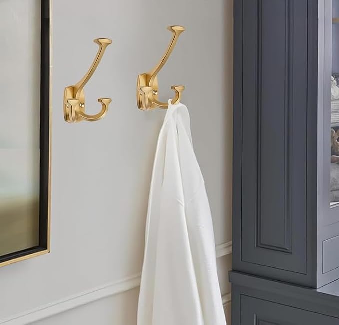 5 Pack Gold Hooks Large Wall Mounted Solid Heavy-Duty Decorative Double-Sided Matte Gold Coat Hooks for Coats,Hats,Backpacks,Bags Closet,Entryway,Laundry Room,Office