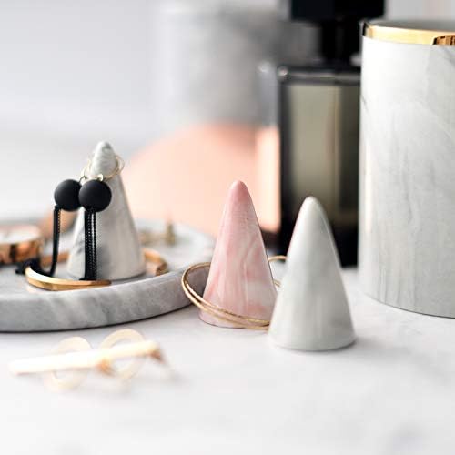 oskas Modern Marble Ring Holder Tower Ceramic Cone Shape Decorative Display Stand for Jewelry /Wedding Grey&Grey 2pcs set