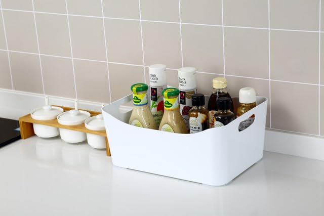 YBM HOME Storage Bins - Open Plastic Organizers and Storage Basket for Kitchen Pantry Organization, Under Sink Bathroom Storage, Toy Baskets, Food Storage Box Containers (Small - 2 Pack, White)