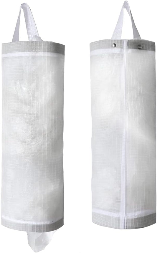 TOGETRUE Plastic Bag Holder, Mesh Grocery Bag Holder Hanging Storage Bag Dispenser (White 2 Packs)