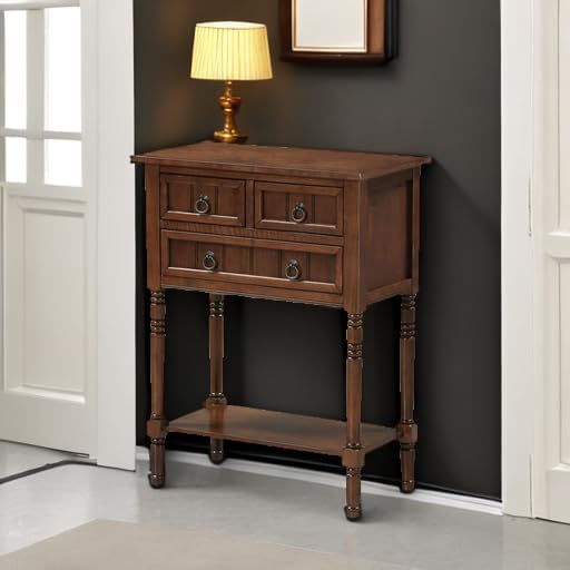 Convenience Concepts Kendra Entryway Hall Table 23.75" - 3 Storage Drawers, Traditional Console with Shelf for Decor, Office & Hallway Organizer, No Tools Assembly, Solid Wood Legs, Espresso