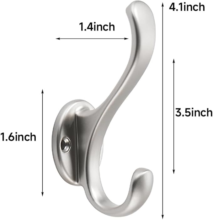 khtumeware Satin Nickel Coat Hooks 2 Pack Hardware Towel Hooks for Hanging Coats Silver Robe Hooks Wall Mounted for Key Towel Bags Cup Hat