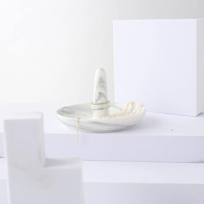 oskas Marble Ring Dish Holder,Decorative Porcelain Trinket Jewelry Dish Tray for Rings Earrings Necklaces,4 inch,Engagement Wedding Birthday Mother's Day Christmas Gift