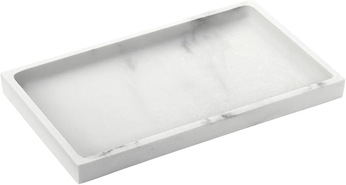 Emibele Bathroom Tray, Resin Countertop Vanity Tray Jewelry Storage Dresser Tray Kitchen Toilet Tank Tray Organizer for Candle Plant Perfume Shampoo Towel Home Decor, Medium, Gravel White