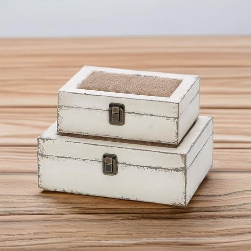 Deco 79 Wooden Decorative Box Decorative Keepsake Boxes with Hinged Lid, Set of 2 Storage Boxes 10", 8"W, White